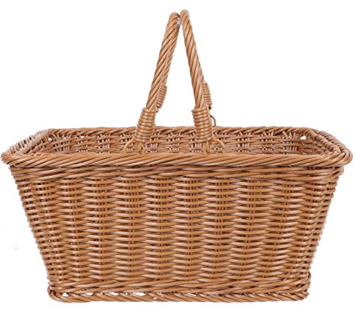 Picknickkorb Imitation Handgewebter Weidenkorb mit Griff Obstkörbe Süßigkeitenkorb Spielzeug Aufbewahrungskorb Eierkorb Blumenkorb für Frühling Ostern Home Outdoor Decor