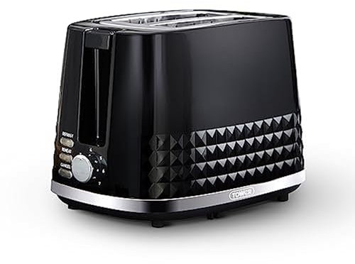 Tower T20082BLK Solitaire 2 Slice Toaster, Browning Control, 850W, Black with Chrome Accents