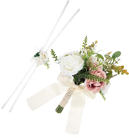 Warmhm 4stücke Brautstrauß Und Handgelenk-Korsage Aus Künstlichen Champagner-Rosen Für Hochzeiten Verlobungen Und Besondere Anlässe Romantische Dekoration Für Ihre Feierlichkeiten