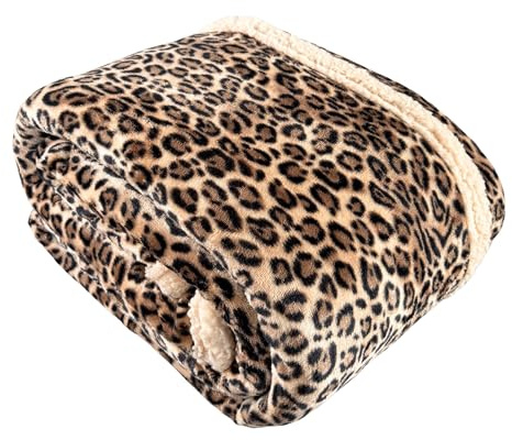 Tata Home Coperta Plaid Morbida Coperta Pile Super Calda Invernale Plaid Divano Flanella Retro Agnellato Sherpa 3 Misure 5 Disegni (Leopardo, Singolo 150x200 cm)