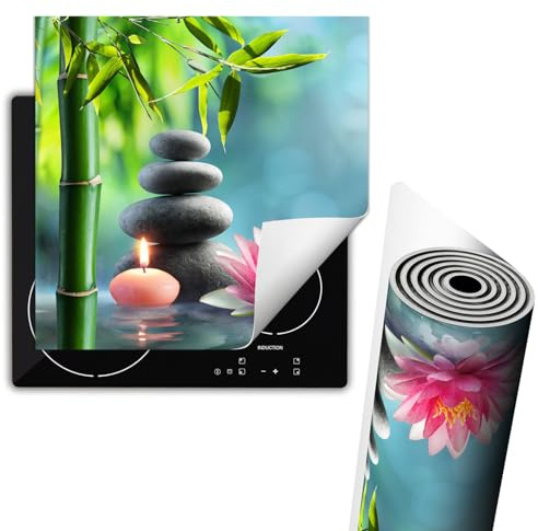 TMK ArtDeko Herdabdeckplatte Einteilig Küche Herdabdeckung Ceranfeld Herdabdeckplatten Anti Rutsch Matte Aufrollbar 60x52 cm, Blume Grün