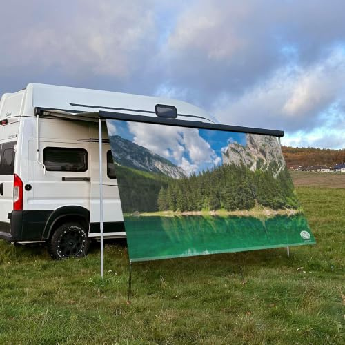 CAMPIDOO Textil Sonnensegel BERGSEE | Höhe 200cm | hochwertiger Fotodruck inkl. Keder-Befestigung | Markisen-Vorderwand - Länge/Keder: 350cm / 5 mm Keder