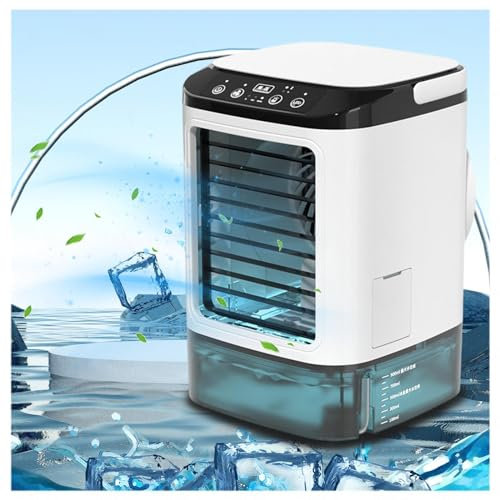 Portable Aircon Unit, 900ml Water Tank,with Ice Box,3 Wind Speeds Air Cooler for Room 3 Wind Speeds,Cooling Mist,7 LED Lights Mini Cooler Fan Air Conditioner for Home Work Office