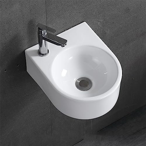 TEmkin Porzellan-Keramik-Eckwaschbecken, Wandmontage, Waschbecken, Badezimmer-Waschbecken, weißes Waschbecken, Waschtisch (rund 340 x 270 mm)