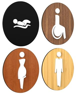 3DP Signs - Set 4X - Cartello Fasciatoio Bagno Uomo, Donna, Disabili, Nursery - Segnali Bagno Adesivi Toilette Uomo Donna Simbolo Fasciatoio Sala Cambio Bebè (Tondo)