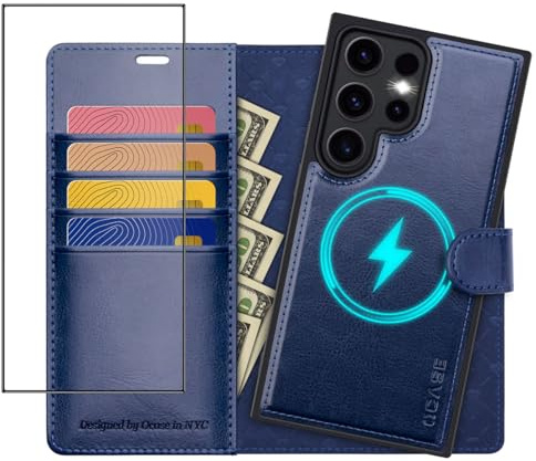 OCASE Galaxy S24 Ultra Hülle(2in1) Leder Stoßfestes Case [Abnehmbare magnetische Hülle] [Kabelloses Laden] [Kartenfach] Handyhülle RFID Schutzhülle Etui Klapphülle 6,8 Zoll Blau