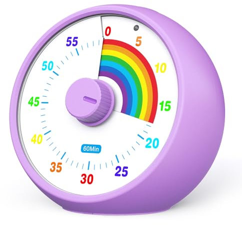 Visual Timer for Kids, 60-Minute Countdown for Classroom Office Kitchen, Desk Timer Kids Time Management Tools with Silent Operation, Pomodoro Time Rainbow Pattern (Purple)