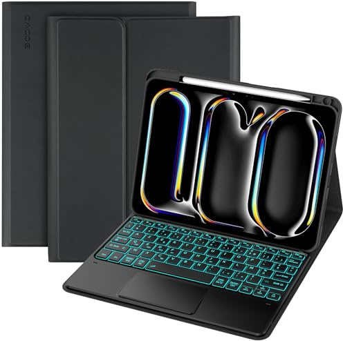 CACOE Funda Teclado Compatible con iPad Pro 11 Pulgadas M4 Funda (2024) Teclado con Touchpad, Iluminación de 7 Colores Desmontable Teclado AZERTY Inalámbrico, Negro