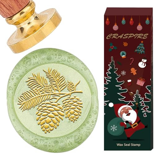 craspire Sceau de Cire en Forme de Pomme de Pin 30mm Branches Amovibles Tête en Laiton avec Manche en Bois Rétro Vintage Tampon de Cire à Cacheter pour Mariage Noël Fête d'anniversaire Enveloppes