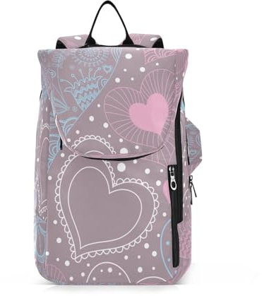Amooorous Tennisschlägerball-Rucksack, atmungsaktiv, stilvoll, Herzen, Reißverschluss, Tennistasche, Turnbeutel für Teenager, Jungen, Mädchen, Männer, Frauen