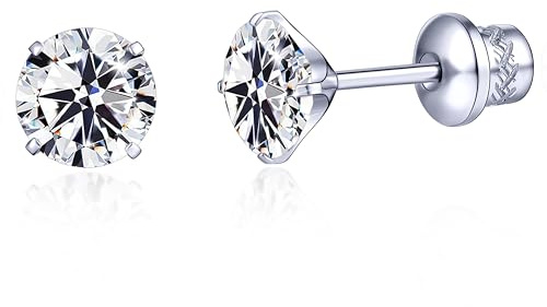 TitanHeart G23 Titan CZ Ohrstecker, Hypoallergen F136 Implantat Grad Titan Schraube Zurück Simuliert Diamant Ohrringe für Empfindliche Ohren, 6mm 5A Cubic Zirkonia Ohrstecker für Damen