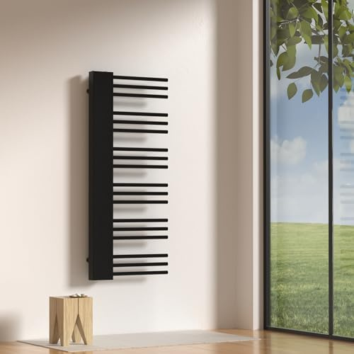 [neu.haus] Handtuchheizkörper Kviteseid Badheizkörper Designheizkörper 120 x 50 cm Handtuchwärmer Handtuchtrockner mit Warmwasser Heizgerät Untenanschluss 50mm Wandmontage Schwarz