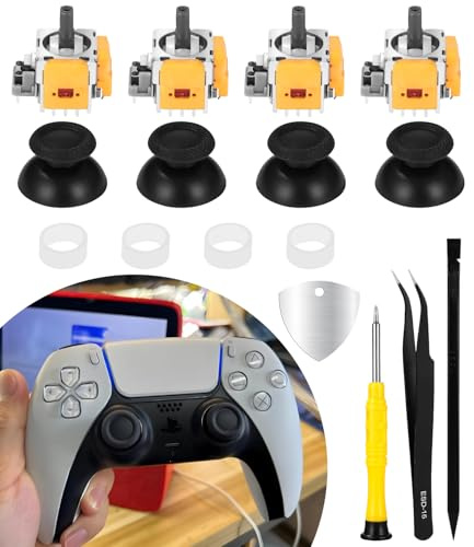Zaxiva 4 Stück Hall Effekt Sticks Kompatibel mit Play Station 5 PS5 | 4 Stück Daumenkappe Thumbstick Reparatur,Playstation 5 Conrtoller Zubehör Installationswerkzeuge