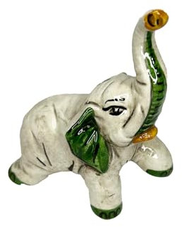Elefante de cerámica de Caltagione hecho a mano, animales de la suerte, art. Pie (verde)