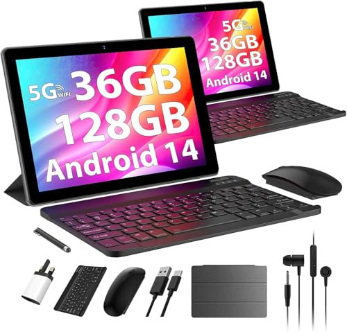 TIGERFU Tablette 10,4 Pouces Android 14.0, 4G LTE+5G WiFi, 36GB RAM+256GB ROM (2TB TF), Octa-Core Processeur, 1920x1200, 8000mAh, 13MP+8MP, BT5.0, FHD, GPS, Tablette avec Clavier丨Souris丨Style - Noir