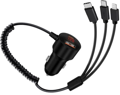 HuaLiSiJi Chargeur Allume Cigare USB C Rapide 230W PD 3.0 Chargeur Voiture avec Câble Répartiteur USB C 3 en 1 Spiralé pour Téléphone Portable, Tablette, Casques (1m)