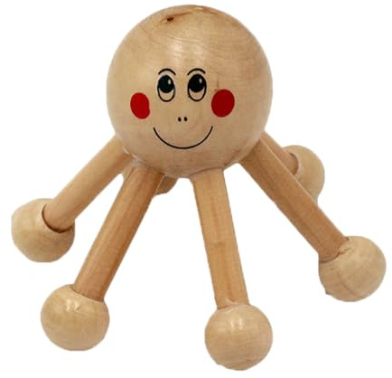 Masajeador de cabelludo de madera, herramienta de relajación manual en forma de araña, masaje corporal manual de 6 piernas, de tensión portátil de 4.3 x 4.3 x 3.54 pulgadas, para