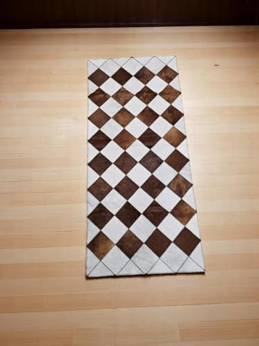 Provellus Tappeto patchwork in pelliccia di mucca con motivo a quadri, realizzato a mano e facile da pulire