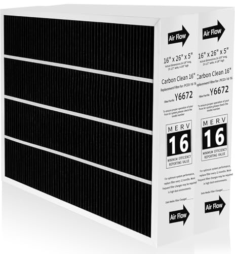 2 Pack X6672 16X25X5 Furnace Filter Compatible with Lennox X6672 and Lennox HCC16-28 Healthy Climate Carbon Clean Home Furnace Filter for HVAC System, Part # HCF16-16, HCF16-10