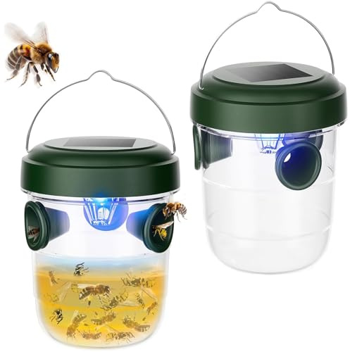 PZCC Piege Frelon Asiatique avec Lumières, Piege Frelons Exterieur à Suspendre Vivant à Trois Canaux, Kit Piège Solaire A Frelon Asiatique Selectif, pour Exterieur Jardin Balcon (2)