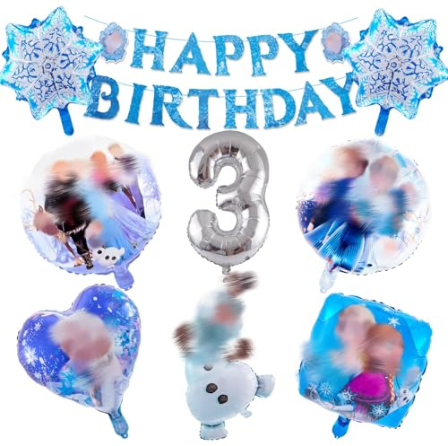 Balloons3 Frozen 3th Party Decorations, Fro zen Birth day Decorations, Happy Birth day Balloons, Frozen Birthday Banner, 3th Elsa Birthday for Girls, Princess Birth day Party