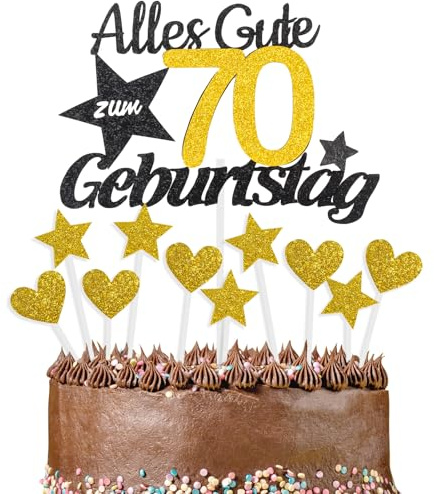 Alles Gute zum 70 Geburtstag Kuchendekoration, Gold und Schwarz, Kuchen Deko, Cake Topper 70 Jahre für Männer & Frauen Geburtstags Party Jahrestag Torte Deko Supplies