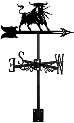 Veleta decorativa de toro retro duradera para exteriores, jardín, techos, montaje, indicador de dirección para cobertizos, veleta de viento, fácil instalación, negro, corrida de toros