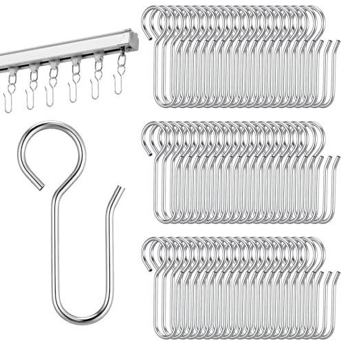 Nogeqi 60 Stück Metall Gardinenhaken Vorhang Hakens S Haken Hochbelastbare Gardinen Haken für Schienen zum Einhängen Edelstahl Curtain Hooks für Gardinen Türvorhänge Duschvorhänge (35x18mm)