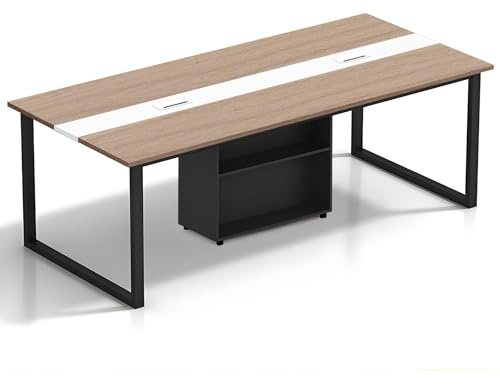 Grande Table de Conférence avec Module de Rangement – Table de Réunion Moderne 8 à 12 Personnes, Passe-Câbles, Structure Métallique Noire, Idéale pour Bureaux, Salles de Réunion et Formations