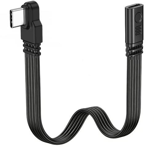 Kurzes 90-Grad-USB C-2.0-Flachkabel, 65W USB C Verlängerungs Kabel Ladekabel USB Buchse auf USB C Stecker, Datenkabel, männlich auf weiblich, effizientes Laden und Datenübertragung für Mobiltelefone
