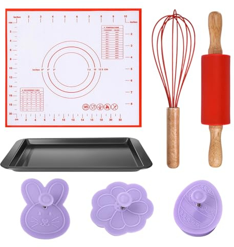 Juego de rodillos – para cocina de Pascua antiadherentes para y, rodillo para pan con conejo y huevos – Para cocina, galletas, pasteles, pan, pizza, pasta fondant