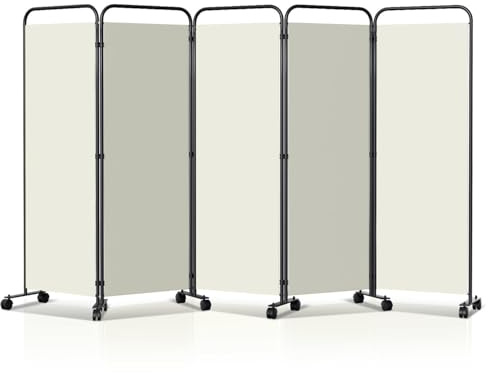 Yugodex Paravent rumsavdelare vikbar fristående skiljevägg på hjul, omklädningsskydd, rumsseparator 5 delar, 284 x 180 cm, fristående rumsavdelare för kontor, sovrum – beige