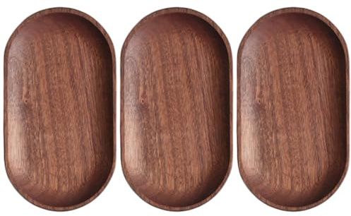 CLISPEED Plateau Ovale en Bois Massif 18 Cm, Lot de 3 Pièces, Assiette en Bois pour Servir Gâteaux et Desserts, Présentoir Décoratif Réutilisable pour Bureau et Fête, Plateau de Service