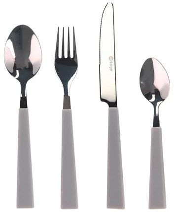 BERGER Solona Edelstahl Besteck-Set 16-tlg | Camping Besteckset 4 Personen | Besteck-Set Spülmaschinenfest | Robustes Essbesteck für Unterwegs & Haushalt (grau)