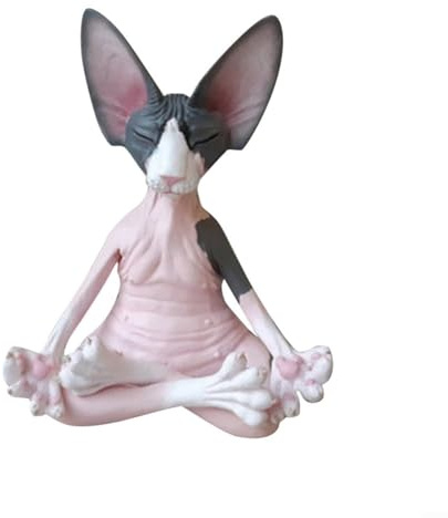 Meditationsstatue für Katze, Kunstharz, handbemalt, Sphynx, Yoga-Pose, Heimbüro, Schreibtischdekoration, 13 cm, mehrfarbiges Sammlerstück (Farbe)