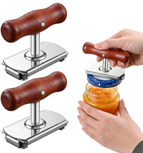 2 Pack Jar Opener, Tin Opener for Weak Hands, Bottle Openers, Jar Lid Opener, Ring Pull Can Opener Aid, Wooden Handle Jar Opener