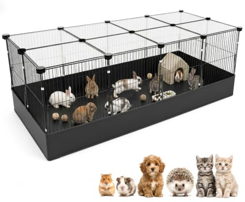 Jaula Cobayas 122×61×41cm, Recinto Conejos con Cubierta Superior, 2 Puertas | Parque para Animales Pequeños, Valla Metálica para Mascotas Interior/Exterior con Base, Para Hámster Erizo Cachorro Gatito