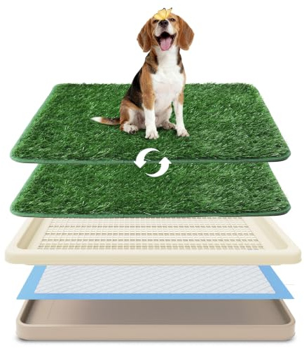 Dog Grass Pad with Tray, Utral Fast Drainage, 2 Washable Grass Pads