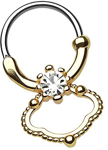 Piersando Universal Piercing Ring Continuous für Septum Tragus Helix Ohr Nase Lippe Brust Intim Doppel Vintage Tribal mit Strass Kristall Anhänger Silber Gold