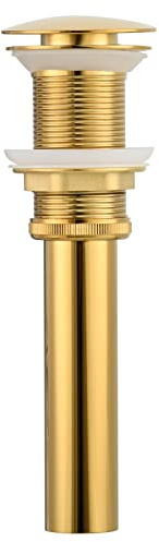 Ciencia desagüe de lavabo sin rebosadero, desagüe de lavabo latón tirador, desagüe de lavabo Pop Up, dorado