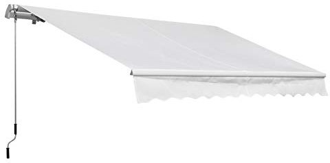 Outsunny Toldo Manual Retráctil 350x250 cm para Balcón con Manivela de Metal Impermeable y Anti-UV Toldo Enrollable de Exterior para Jardín Terraza Ventanas Blanco