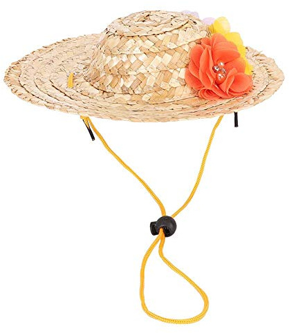 Haustier Strohhut Verstellbarer Hund Sombrero Hut Hund Katze Hut schöner Hund Frühling Sommer Sonnenhut mit bunten Blumen Dekorationen(M)