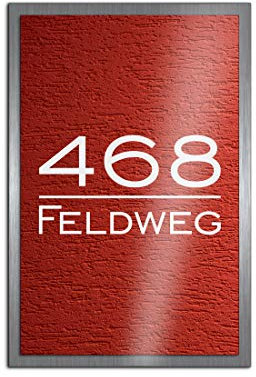 Premium Designer Hausnummer mit UV Druck und Montage Set - 20x30 cm - Familien-Haus Bedruckte Hausnummern mit Straßen Straßennamen für die Haustür Ferienhaus…