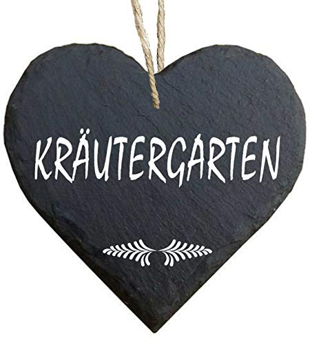 Homeyourself Herz Schieferherz Schiefer Schieferschild 10 x 10 cm Kräutergarten schwarz Dekoschild Wandschild Schild Stein Garten