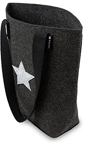 Tebewo Handtasche, Shopping Bag aus Filz, Einkaufs-Tasche mit Henkel, Einkaufskorb, faltbare, vielseitige Tragetasche (dunkelgrau)