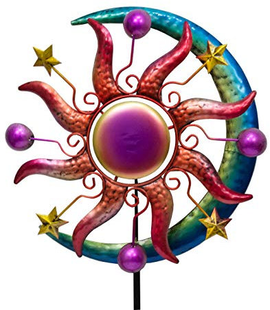 KLP Gartenstecker Windrad Metall Sonne Mond Windmühle Windspiel Garten Deko Figur