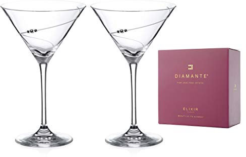 DIAMANTE Swarovski Martini Prosecco Cocktail Glasses Pair - 'Silhouette' Hand Cut Design Embellished with Swarovski Crystals - Updated Shape