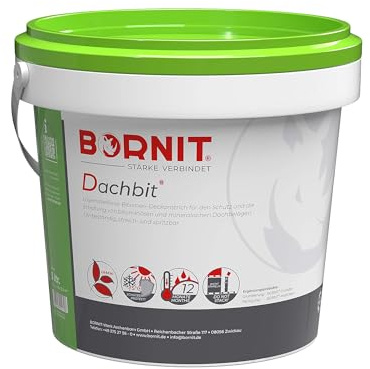 BORNIT Dachbit Latex Bitumen Anstrich Dachabdichtung 5L /ca.12,5m²/Anstrich | [QNG-Konform] lösemittelfrei Dachanstrich Gartenhaus Vordach Haus Dach Sauna Hühnerstall Dachpappe Bitumen Dichtmasse