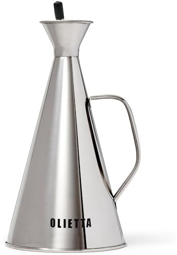 Olietta Oliera da Tavola Salvagoccia in Acciaio Inossidabile per Olio e Aceto – Oliera Bottiglia da 1000ml – 1 litro – Perfetto Dosatore per Olio e Aceto – Facile da Pulire e a Prova di Perdite