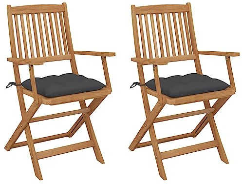 vidaXL 2X Akazienholz Massiv Gartenstuhl Klappbar mit Kissen Armlehnen Klappstuhl Holzstuhl Stühle Stuhl Terrassenstuhl Gartensessel Gartenmöbel
